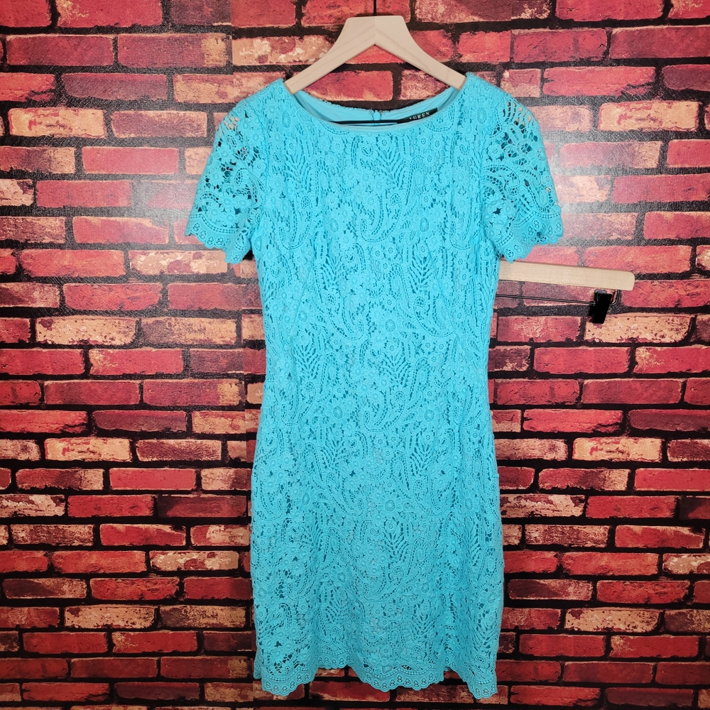 Lauren Ralph Lauren Aqua Lace Midi Dress
